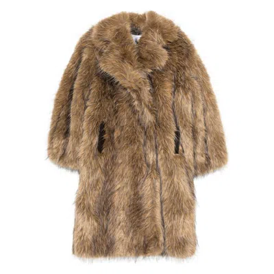 Ganni Notched-lapel Faux-fur Coat In Brown