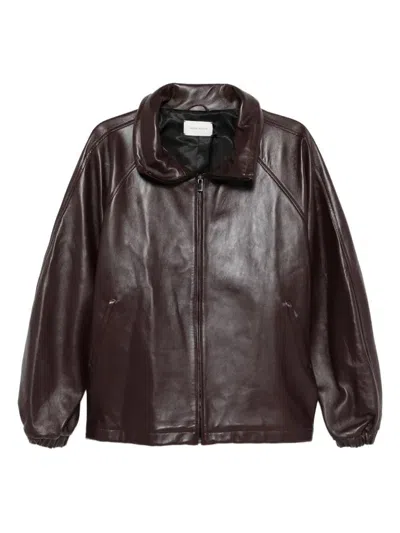 Magda Butrym Burgundy Leather Bomber Jacket In Brown