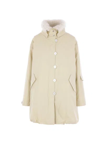 Jil Sander Oversized Parka In Textured Cotton With Removable Filling In Neutral