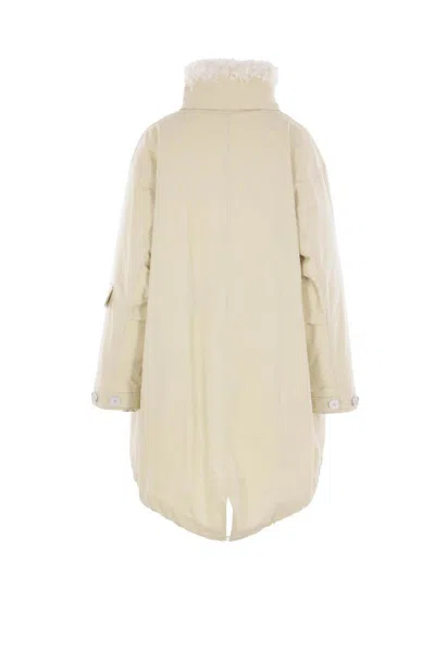 Jil Sander Oversized Parka In Textured Cotton With Removable Filling In Neutral