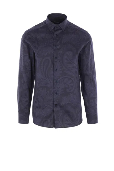 Etro Printed Cotton Shirt In Blue