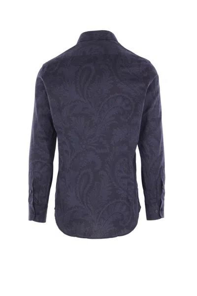 Etro Printed Cotton Shirt In Blue
