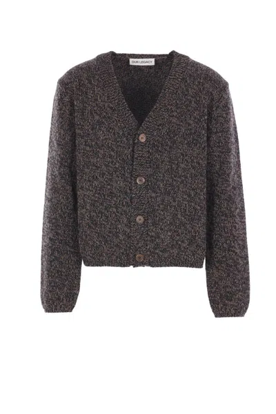 Our Legacy Brown Textured Wool Cardigan In Black