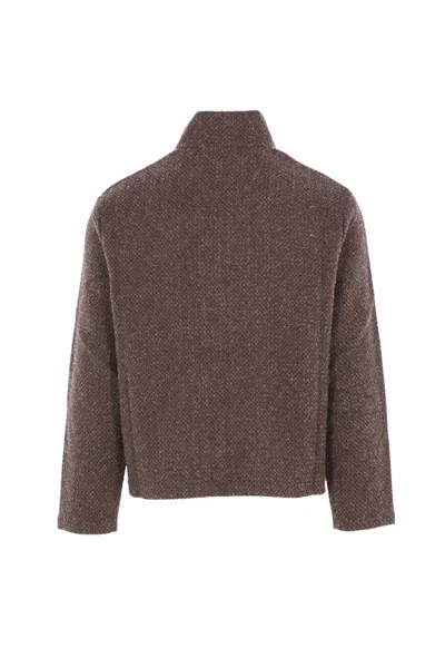 Our Legacy Textured Fabric Long Sleeve High Collar Cardigan In Brown