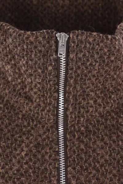 Our Legacy Textured Fabric Long Sleeve High Collar Cardigan In Brown