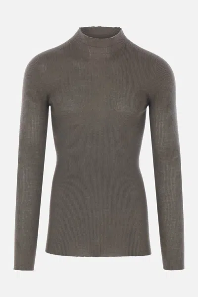 Rick Owens Ribbed High-neck Sweater In Gray