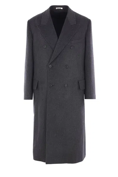Auralee Double-breasted Coat In Black