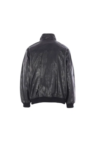 Auralee Black Lamb Leather Zip Blouson Jacket In Black