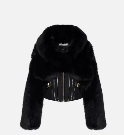 Elisabetta Franchi Cropped Black Jacket With Faux Fur Detailing In Black