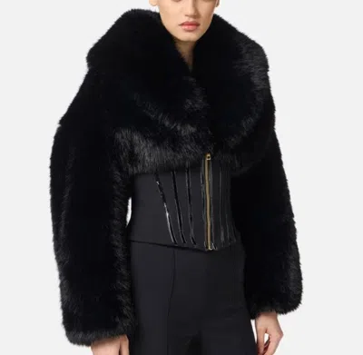 Elisabetta Franchi Cropped Black Jacket With Faux Fur Detailing In Black