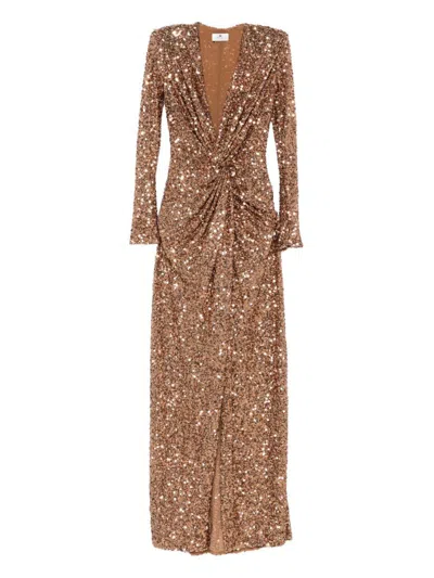 Elisabetta Franchi V-necked Long Dress In Gold