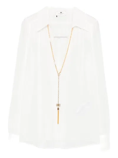 Elisabetta Franchi Chic Long Sleeve Sheer Top With Chain In Gray