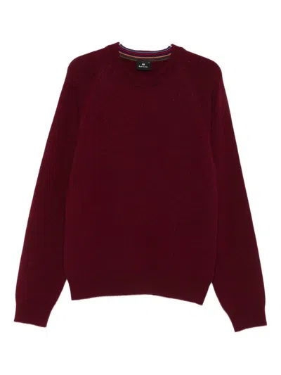 Paul Smith Crew Neck Knitted Sweater With Raglan Sleeves In Red
