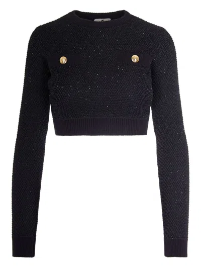 Elisabetta Franchi Wool Crewneck Sweater In Black