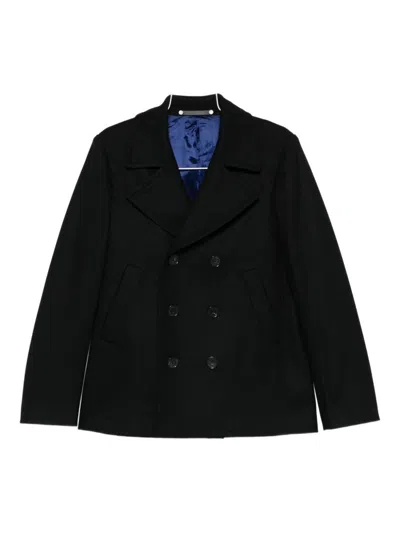 Paul Smith Double-breasted Long Sleeve Coat Featuring Pockets In Black