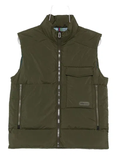 Paul Smith Sleeveless Quilted Jacket With High Collar In Green