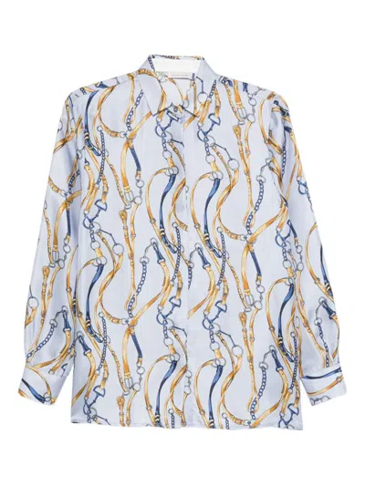 Archivio '67 Archivio 67 Printed Silk Shirt In Blue