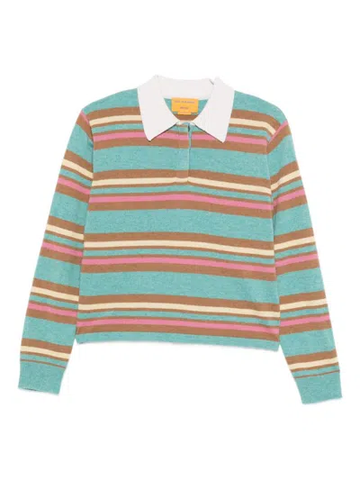 Guest In Residence Cropped Striped Cashmere Polo Shirt In Blue