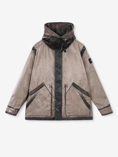 Stone Island Hooded Parka With Prismatic Effect And Padded Lining In Brown
