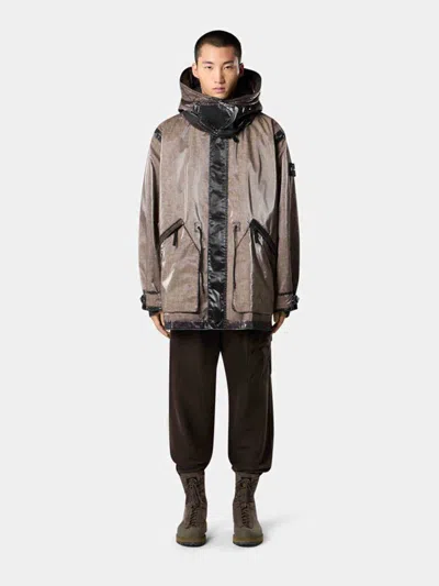 Stone Island Hooded Parka With Prismatic Effect And Padded Lining In Brown