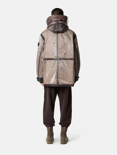 Stone Island Hooded Parka With Prismatic Effect And Padded Lining In Brown