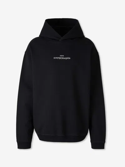 Maison Margiela Minimalist Black Hoodie With Upside-down Logo In Black