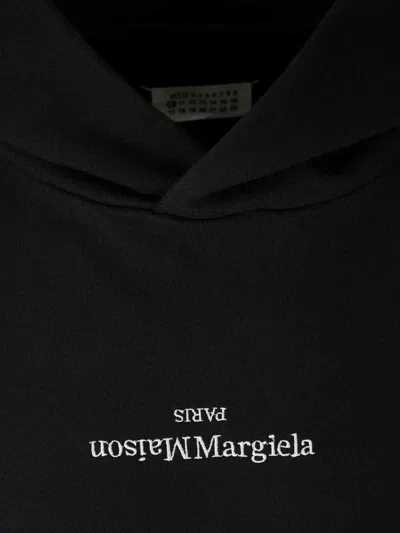 Maison Margiela Minimalist Black Hoodie With Upside-down Logo In Black