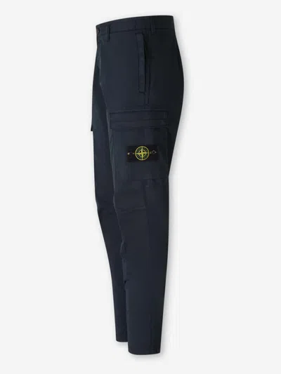 Stone Island Cotton Trousers With Logo In Blue