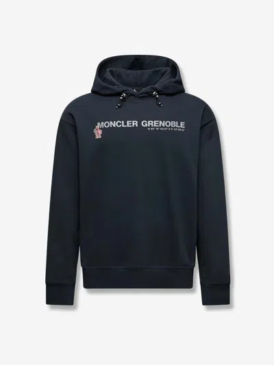 Moncler Grenoble Logo Embroidered Long-sleeved Hoodie In Black