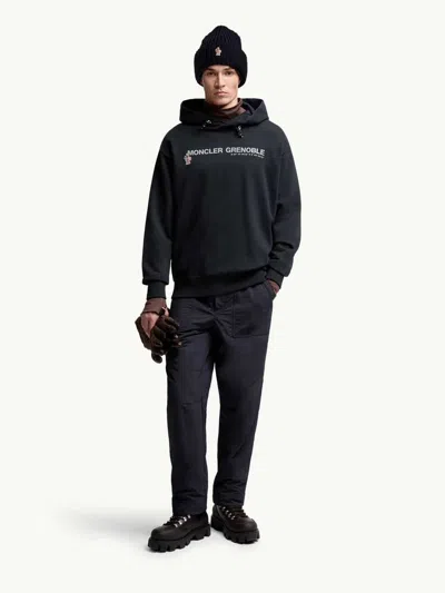 Moncler Grenoble Logo Embroidered Long-sleeved Hoodie In Black