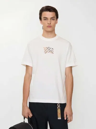 Burberry Equestrian Knight Design Cotton T-shirt In White