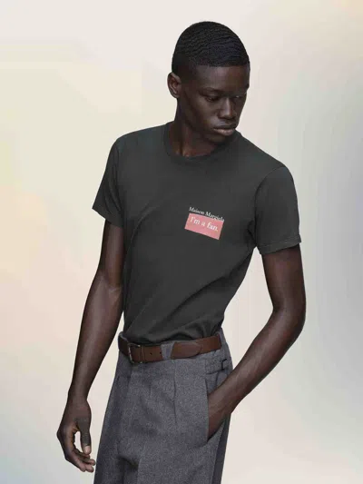 Maison Margiela Charcoal Brand-print Crewneck Cotton-jersey T-shirt In Black