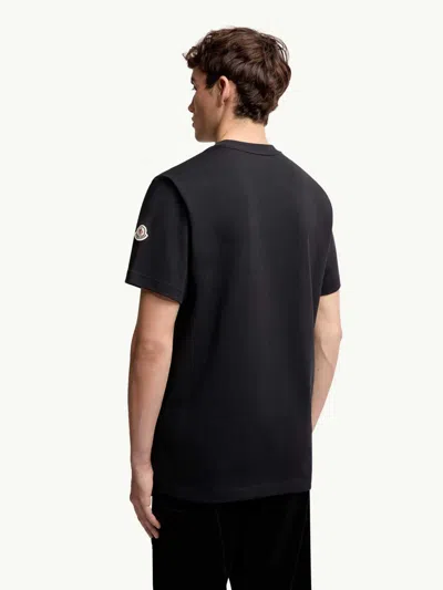 Moncler Blue T-shirt With Embroidered Tricolor Logo In Black