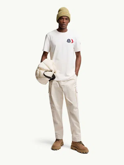 Moncler Cotton T-shirt With Embroidered Tricolour Logo In White