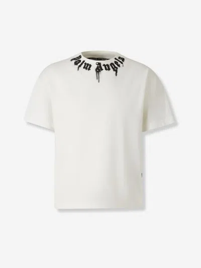 Palm Angels Crew Neck T-shirt With Spray-paint Effect Logo Detail In White