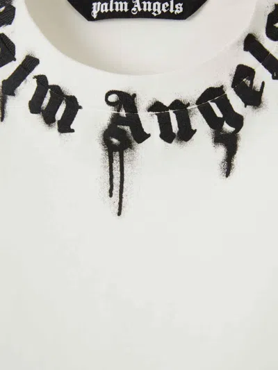 Palm Angels Crew Neck T-shirt With Spray-paint Effect Logo Detail In White