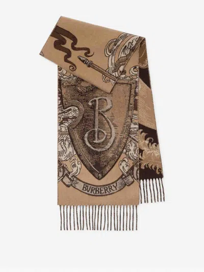 Burberry Etched Knight Cashmere Scarf In Brown