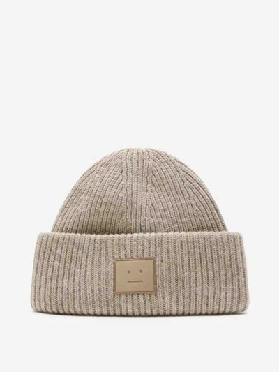 Acne Studios Womens Greige Melange Ribbed Brand-patch Wool-blend Beanie In Brown