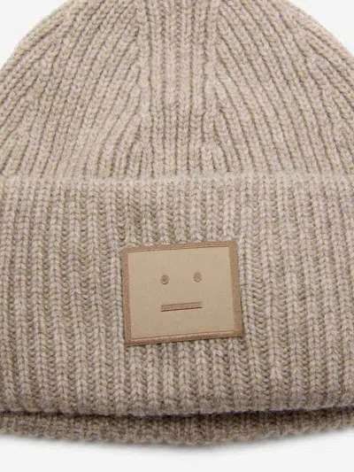 Acne Studios Womens Greige Melange Ribbed Brand-patch Wool-blend Beanie In Brown
