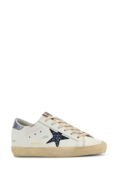 Golden Goose White Black And Lilac Leather Super Star Sneakers In White