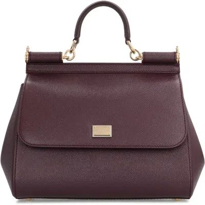 Dolce & Gabbana Sicily Big Leather Handbag In Burgundy