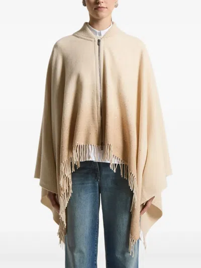 Peserico Zip-front Fringed Cape In Neutral