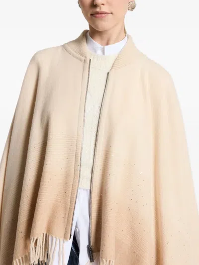 Peserico Zip-front Fringed Cape In Neutral
