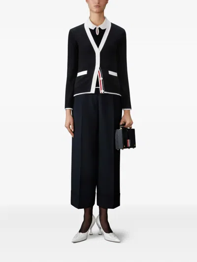 Thom Browne Sack Cuff Wool Twill Trousers In Blue