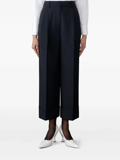 Thom Browne Sack Cuff Wool Twill Trousers In Blue