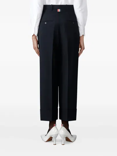 Thom Browne Sack Cuff Wool Twill Trousers In Blue