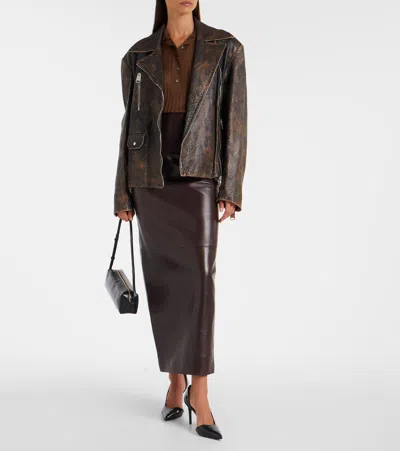 Khaite Midi-length Lamb Leather Skirt With High Waist In Black