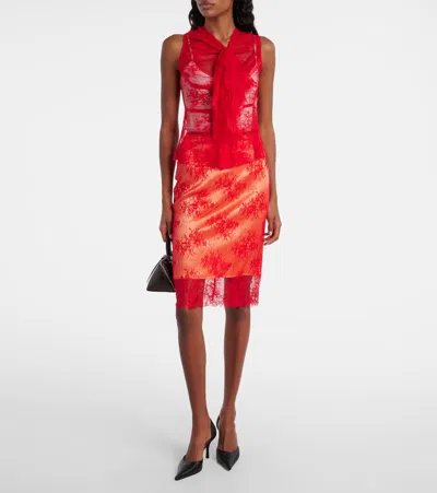 Jacques Wei Tie-neck Silk-trimmed Lace Top In Red