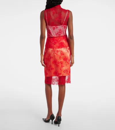 Jacques Wei Tie-neck Silk-trimmed Lace Top In Red