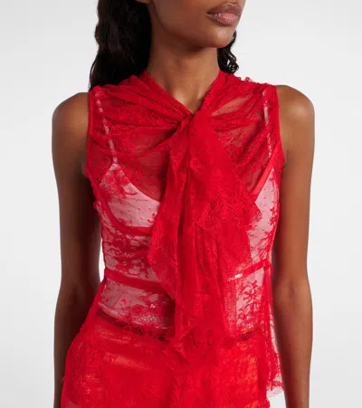 Jacques Wei Tie-neck Silk-trimmed Lace Top In Red